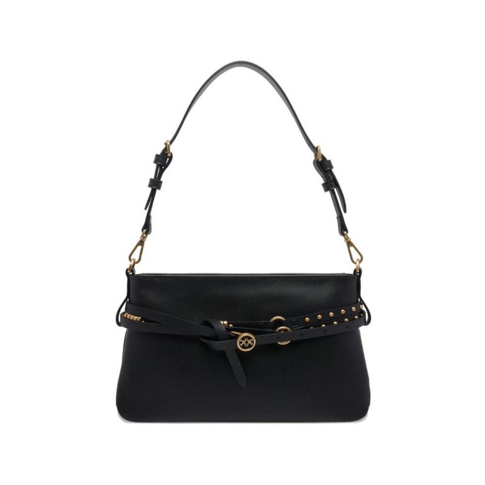 PINKO Studded Leather Shoulder Bag Women BLACK Handbags